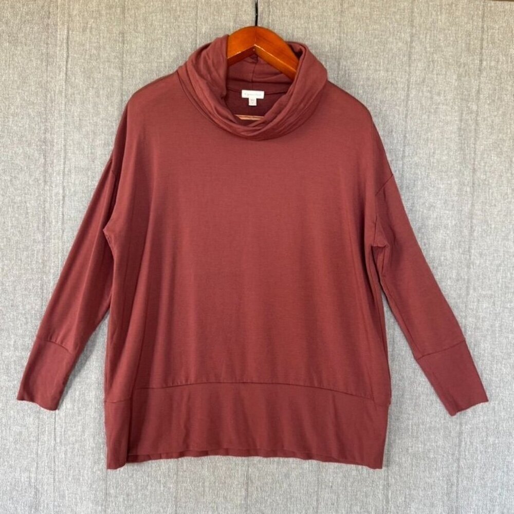 Garnet Hill Terra Cotta Cowl Neck Knit French Terry Long Sleeve Tunic Top Size M